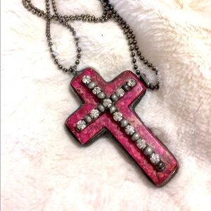 Cross necklace uniquely handcrafted w rhinestones